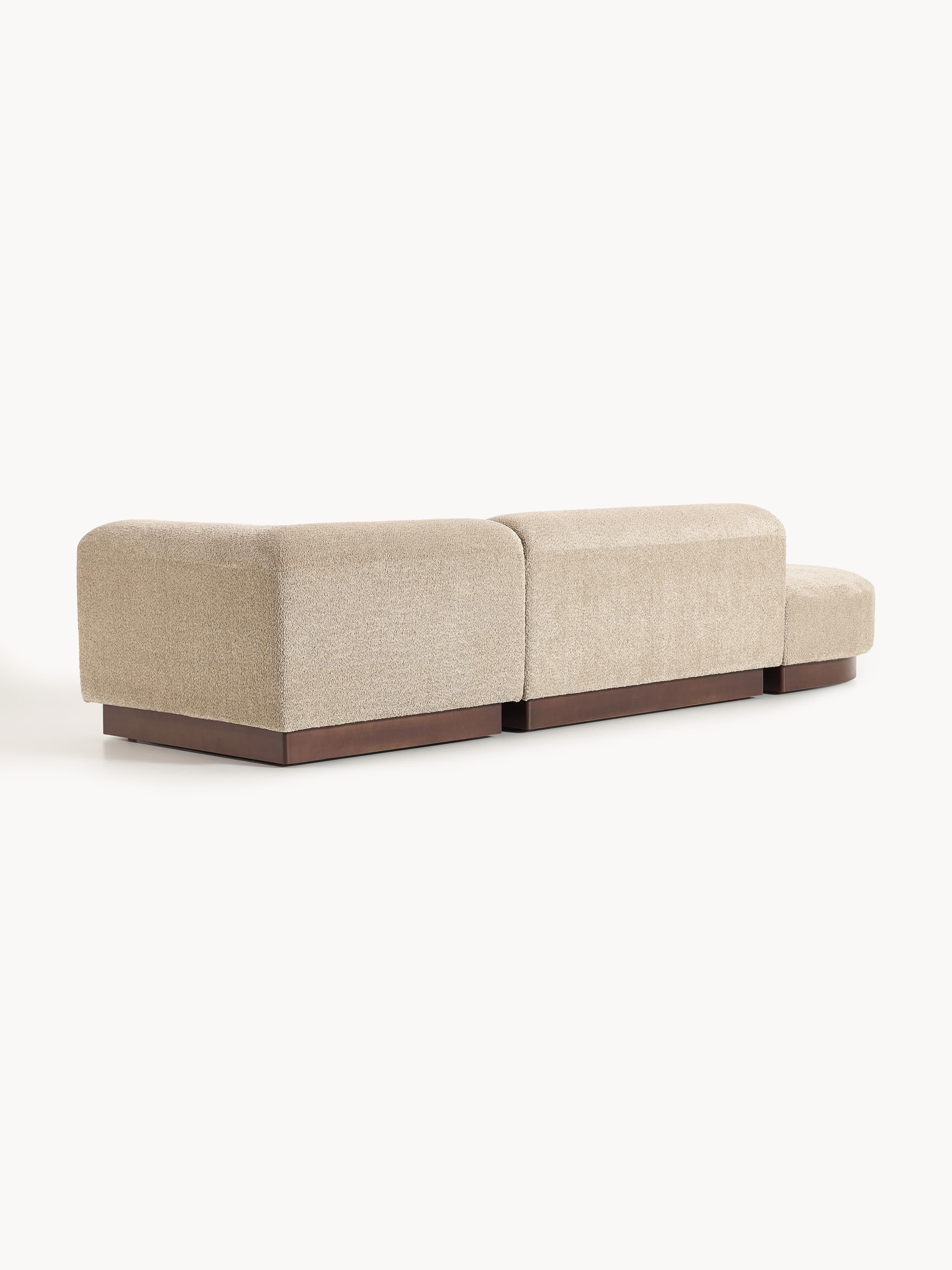 Modulaire chaise longue Natalie van teddy-bouclé met poef (links/rechts)