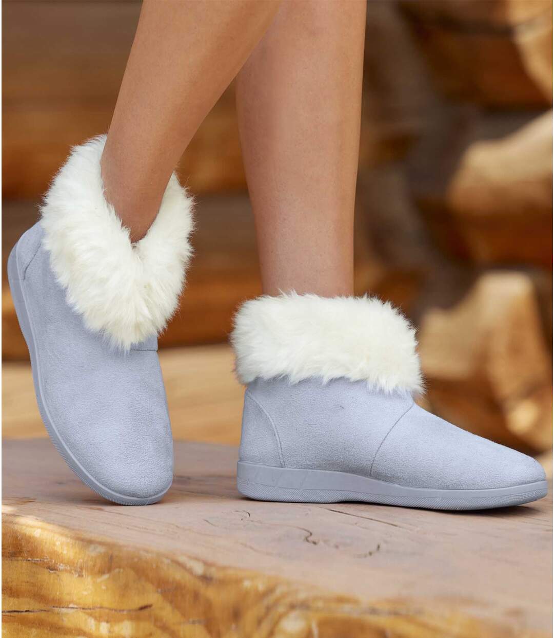 Chaussons Montants Suédine et Fausse Fourrure