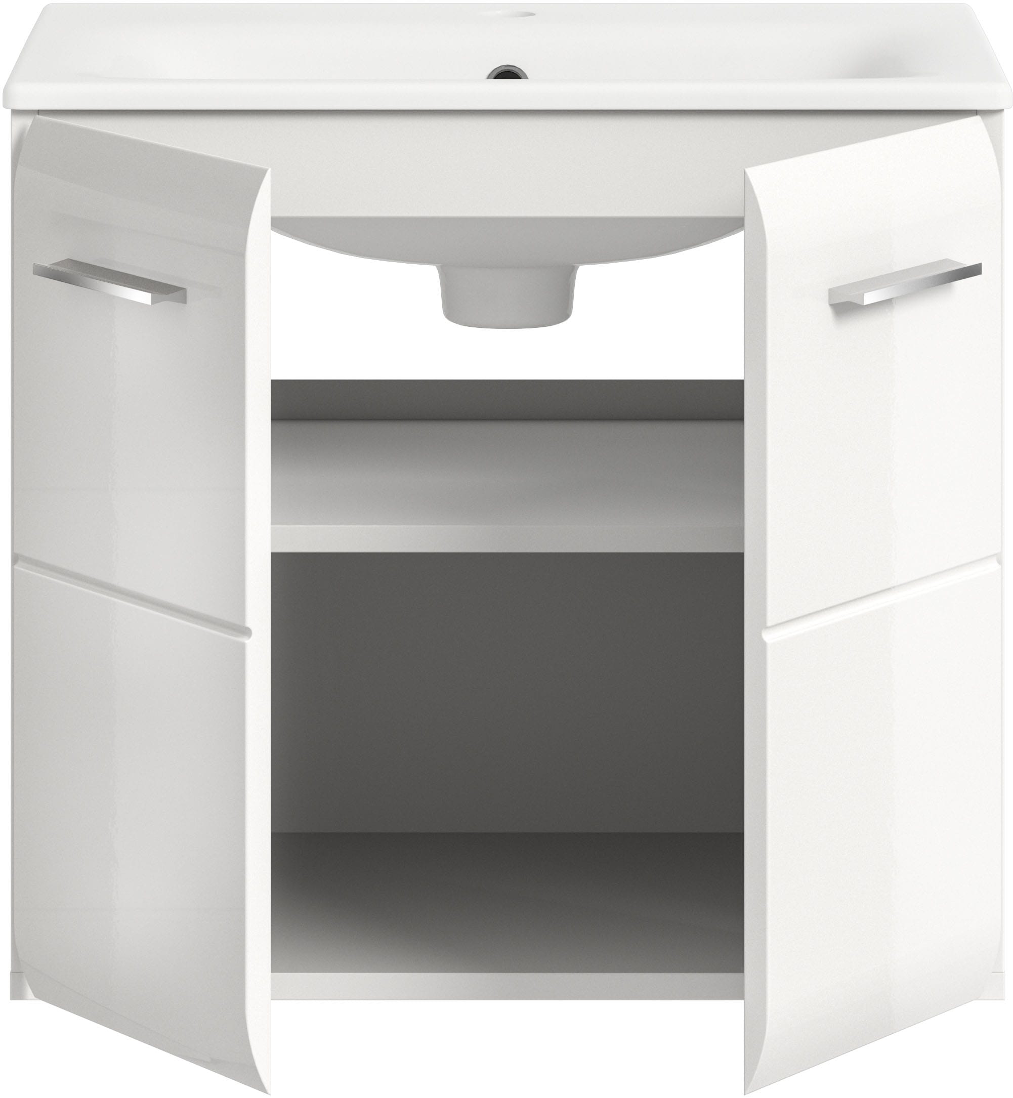 INOSIGN Waschbeckenunterschrank 2 Stk. tlg. Florenz, Waschtisch inkl. Waschbecken, Weiss Hochglanz Tiefzieh