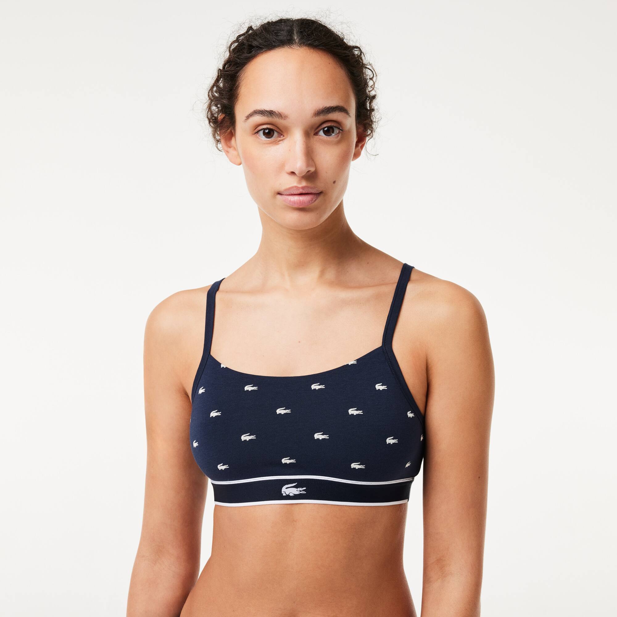 Brassière avec imprimé crocodile en coton stretch Brassières - Bleu - Lacoste - Femme