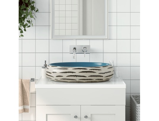 VIDAXL - Vasque à poser multicolore ovale 59x40x15 cm céramique