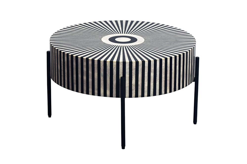 Bone Inlay Couchtisch HARMONY NATURE 65cm schwarz weiß Intarsien Kunsthandwerk