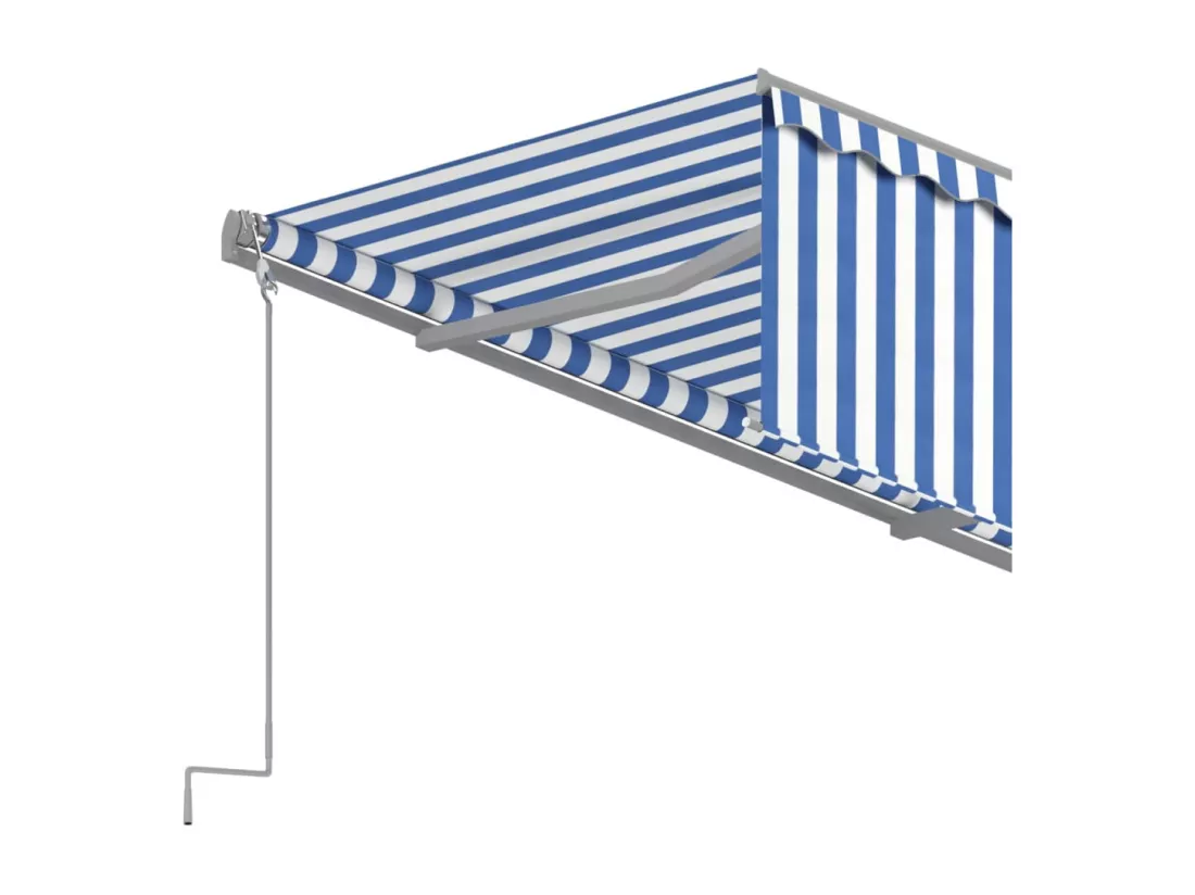 Auvent manuel rétractable avec store 4,5x3 m Bleu et blanc