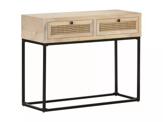 Table console 100x35x76 cm Bois de manguier et canne naturelle