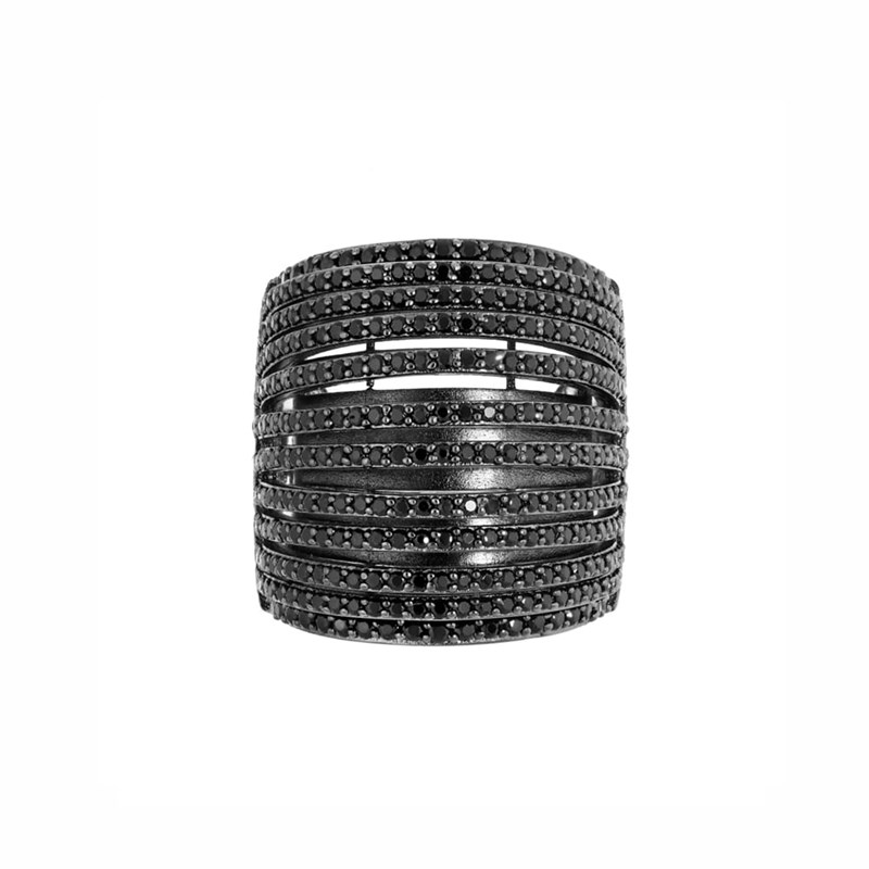 Bague Incurvée Multi-anneaux Noire