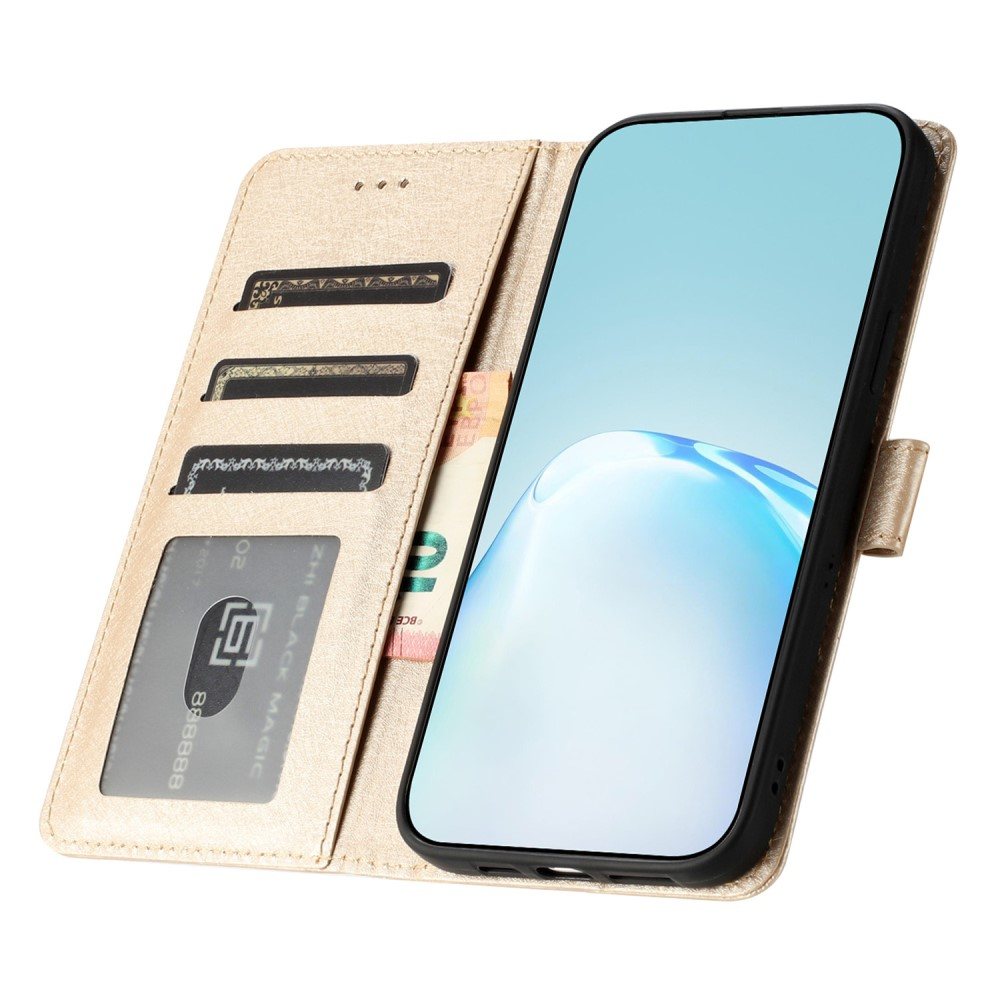 iPhone 15 Pro Max Leder Tasche Flipcover Wallet mit Kartenfächern - Gold