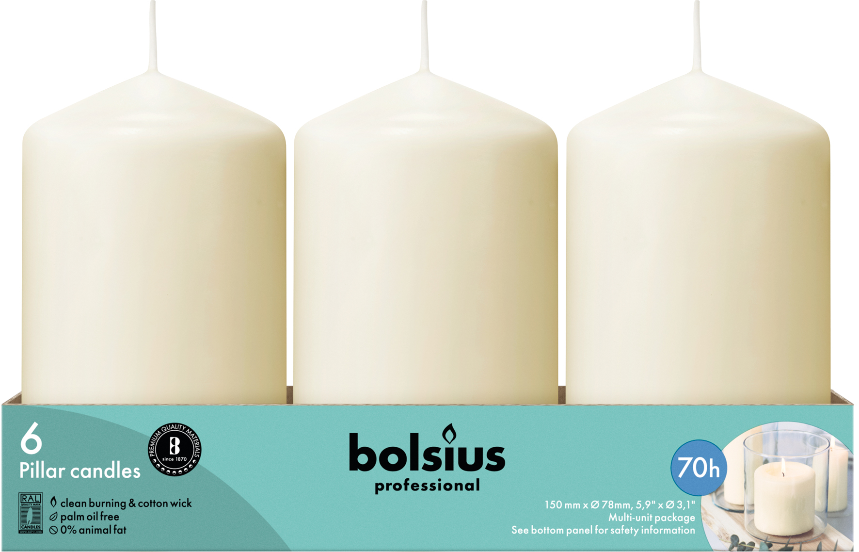 Bolsius Horeca Stompkaarsen 15/8 Ivoor (6 stuks)