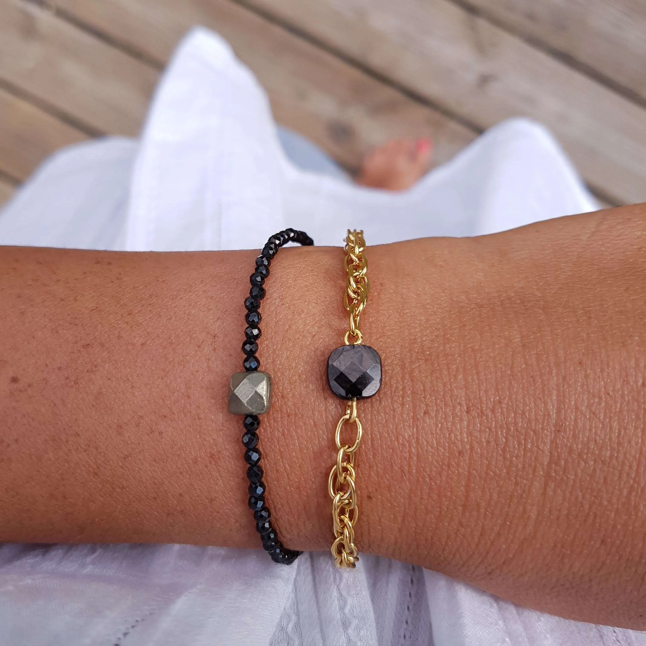 AUDREY - Bracelet pyrite | Noir