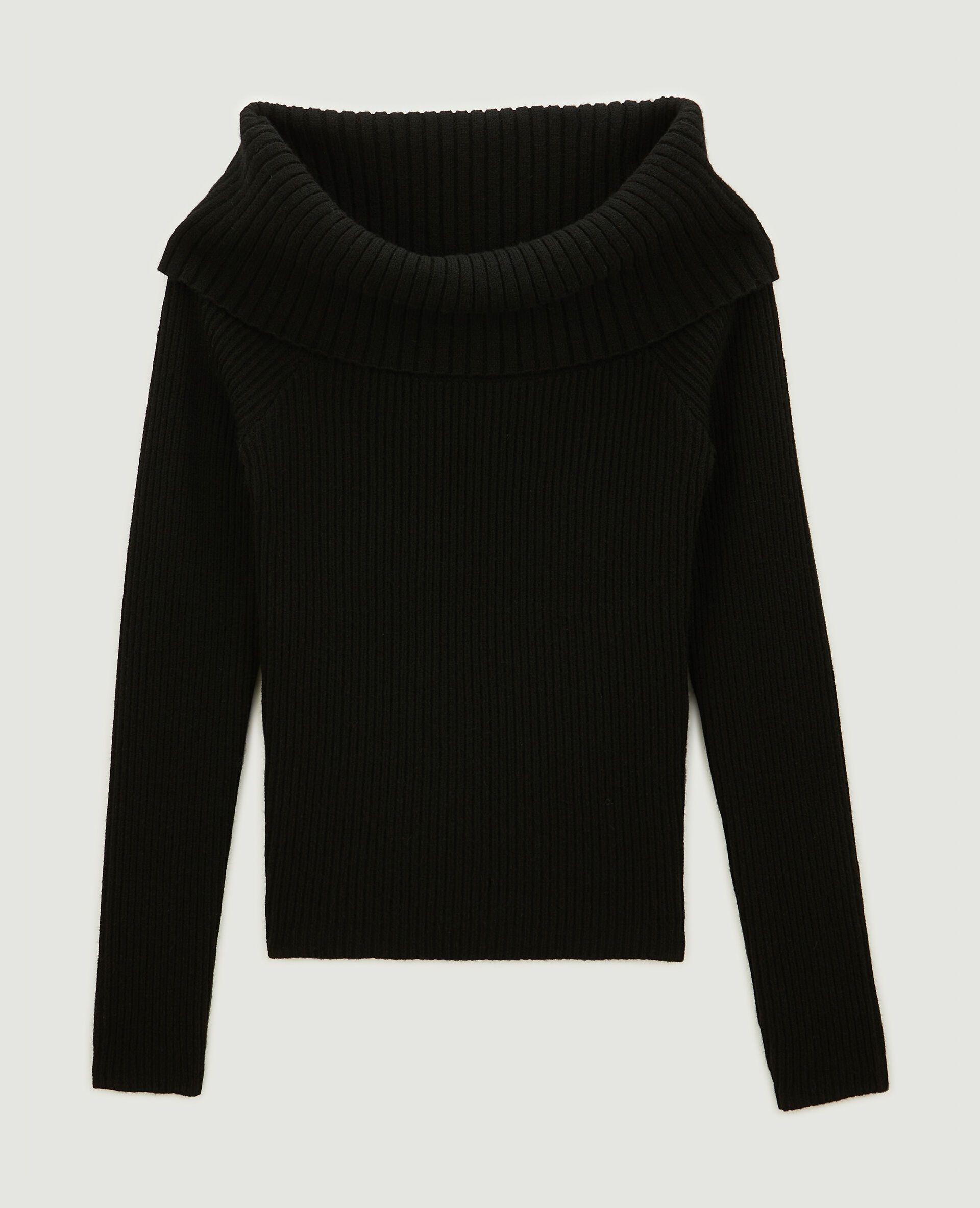 Pull encolure Bardot en maille côtelée - Noir