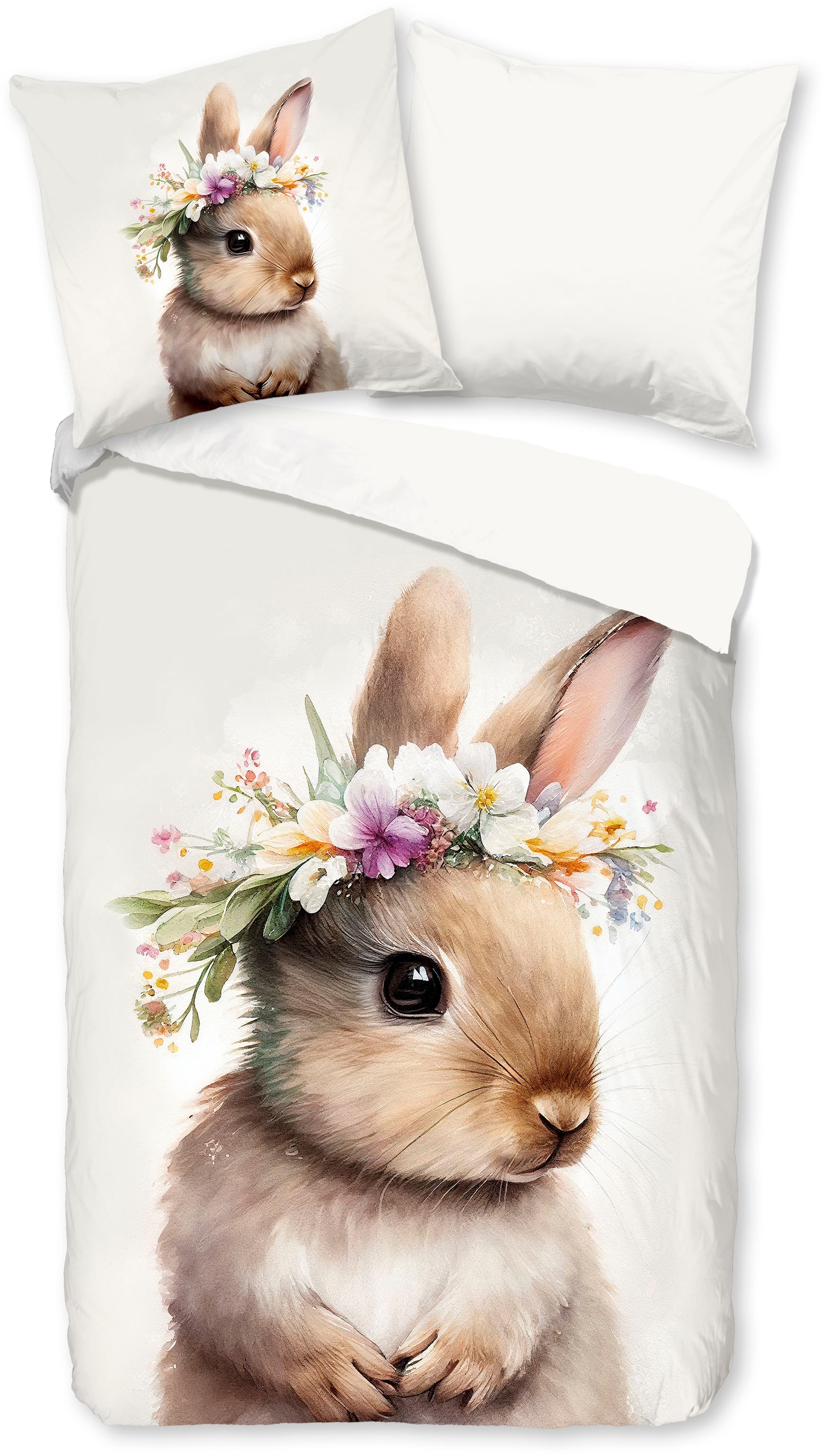 PURE luxury collection Kinderbettwäsche »Evi« 2 Stk. tlg. Mikrofaser, 135x200, 2 Teilig, Wendeoptik, Kind, Mädchen, Kaninchen