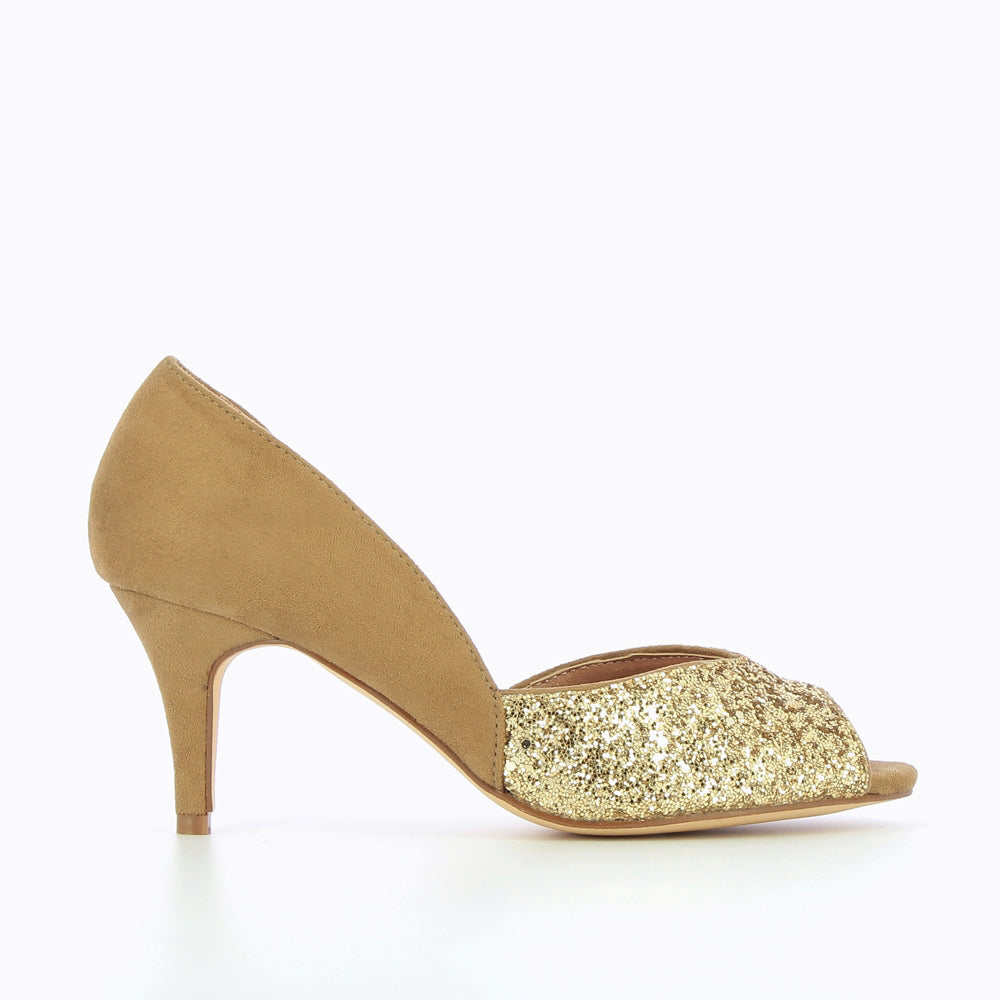 Escarpins-Escarpins peep-toe Diane camel et or