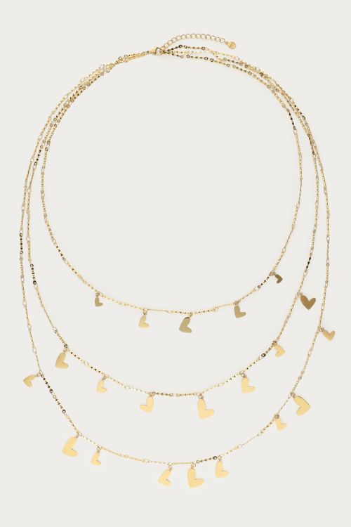 Driedubbele lange ketting met hartjes