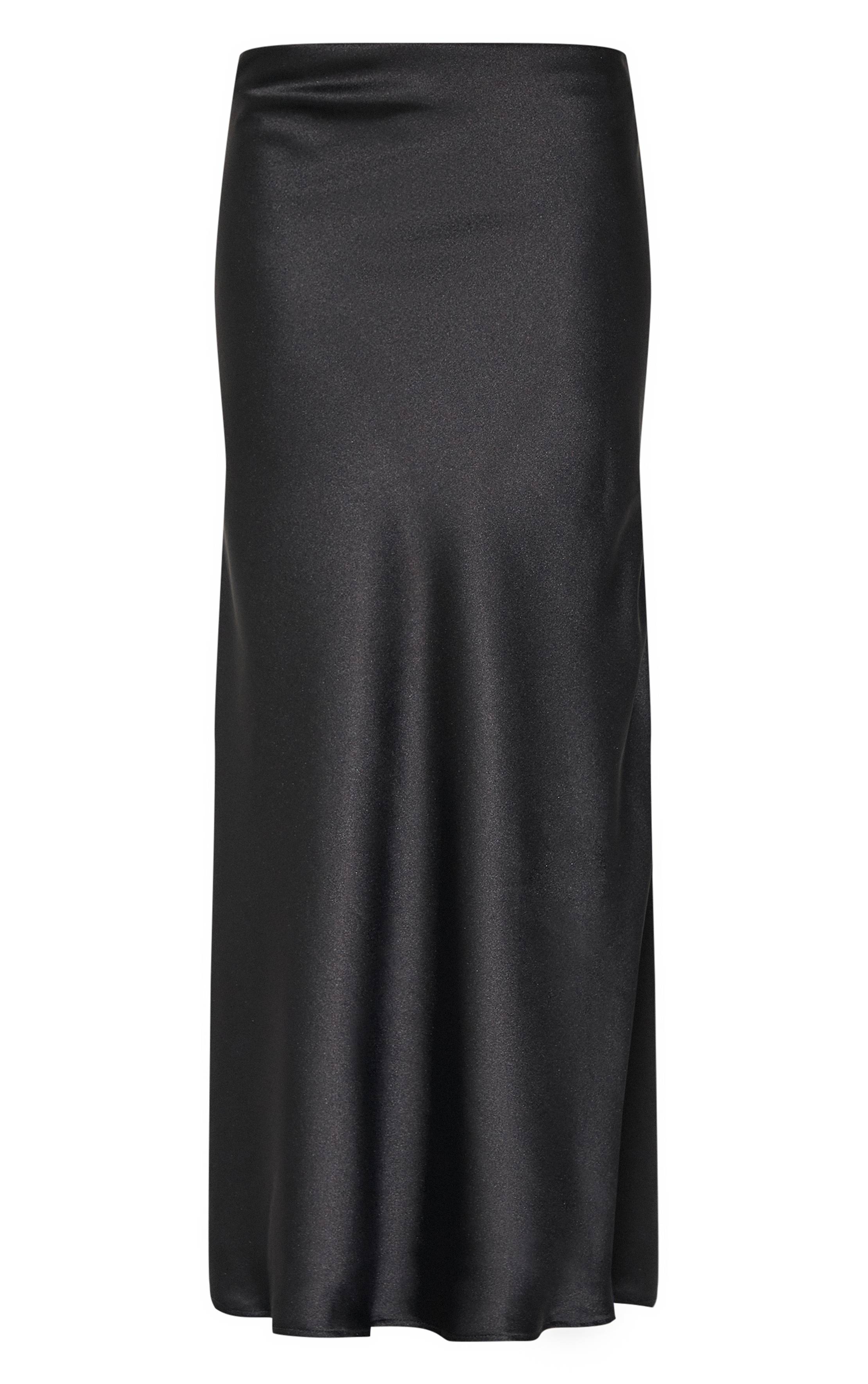 Noir Jupe Longue Fluide En Satin
