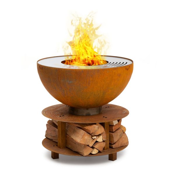 Blumfeldt Savage 2.0 Tigela de Fogo e Grill Redonda Ø: 60 cm Base Estável Armazenamento de Madeira Ferrugem
