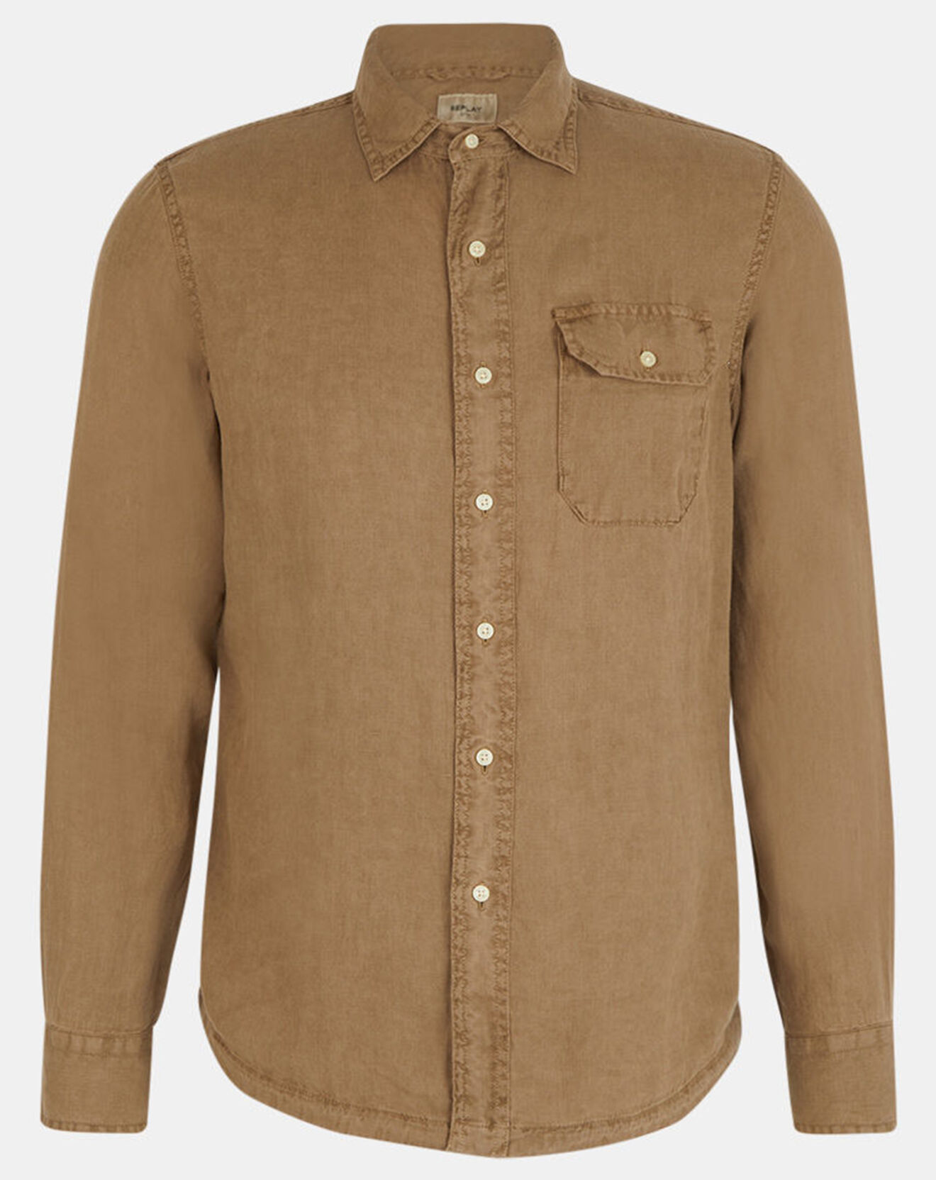 Replay Chemise 100% Lin manches longues marron