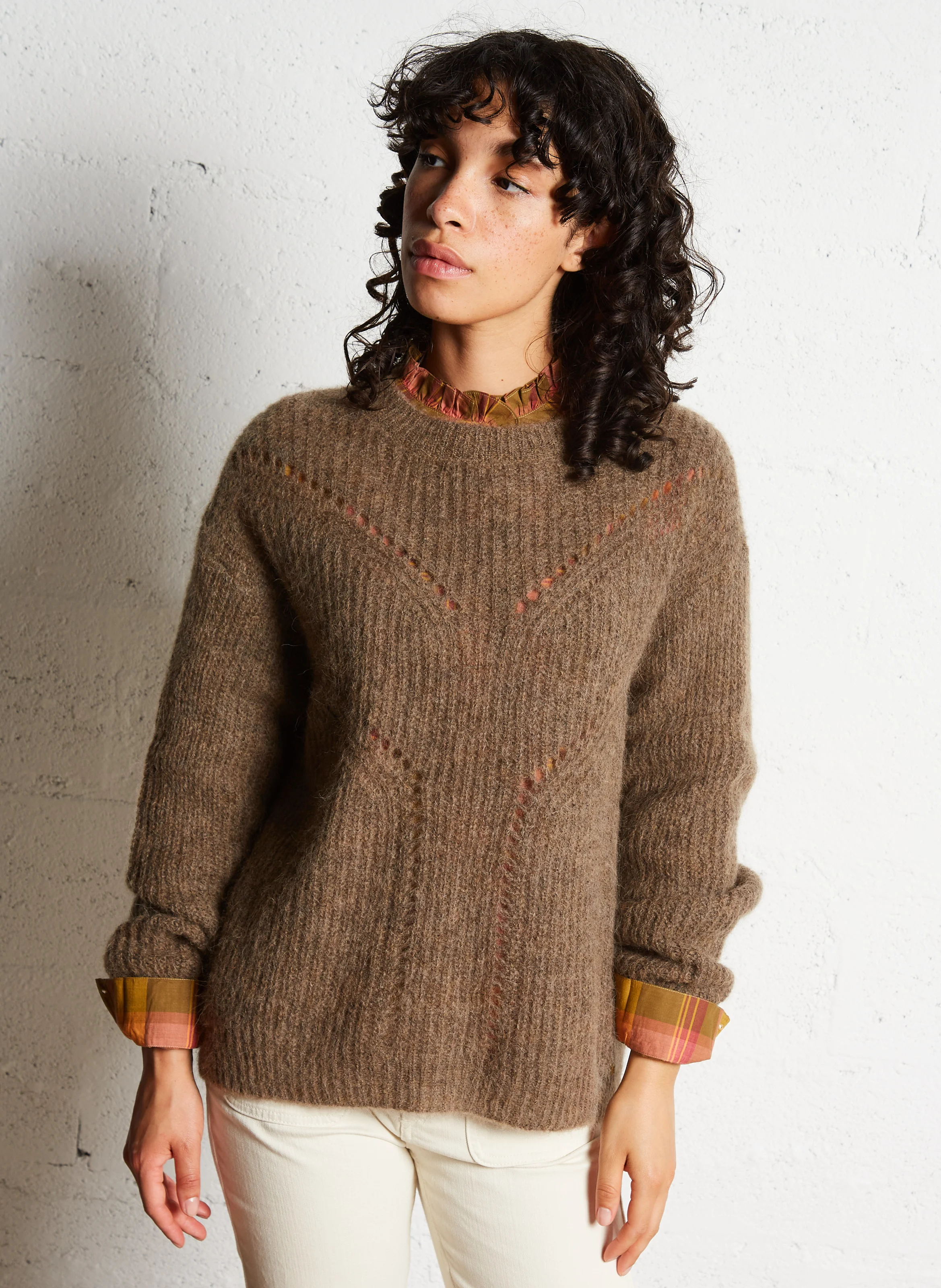 ANOUCHKA - Pull col rond en laine mélangée | Beige