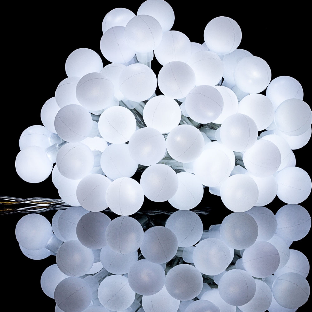 (10m) 80 LED's Deko Lichterkette Mini Kugeln Beleuchtung (Batteriebetrieben) - Kaltweiss
