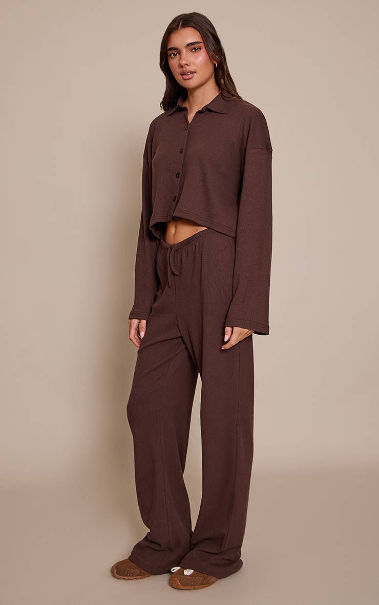 Chocolate Brown Pantalon Large À Cordon En Maille Côtelée Brossée Ensemble Coordonné