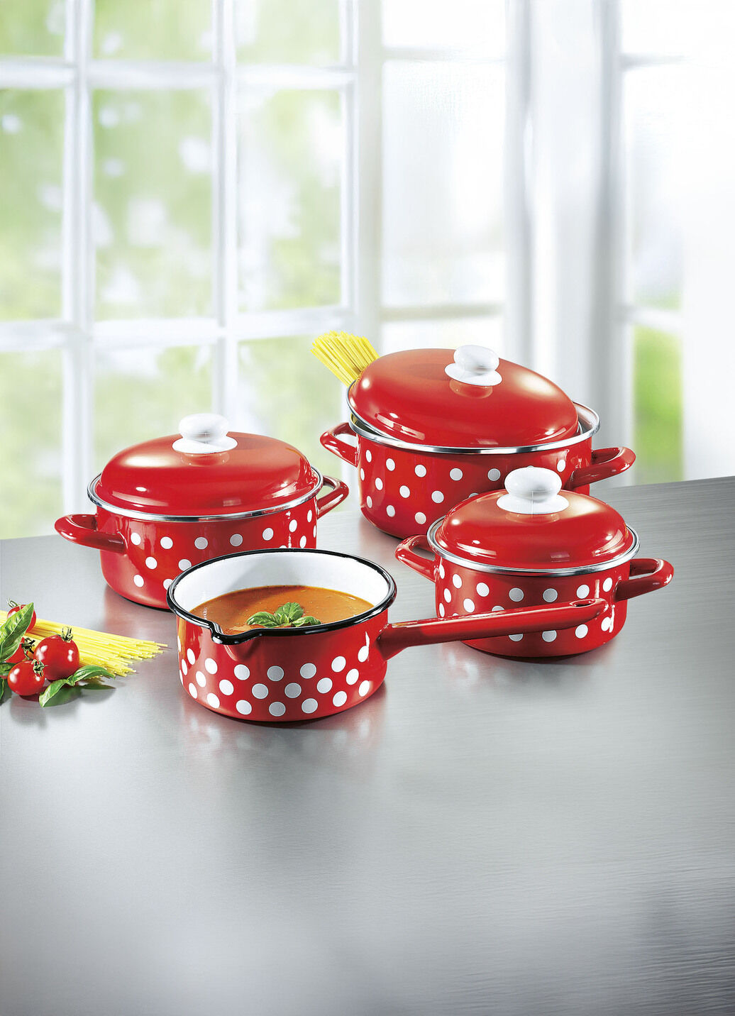 Emaille Kochtopf-Set, 7-teilig