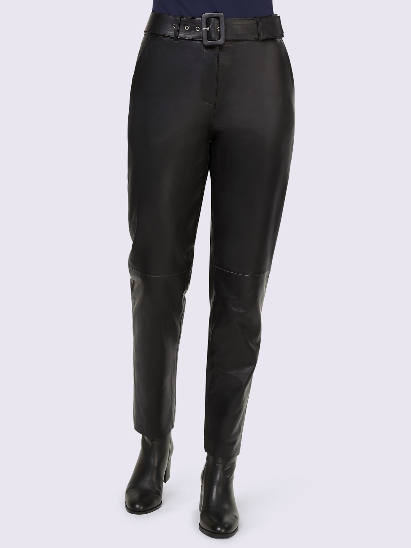 Pantalon en cuir avec ceinture à boucle décorative