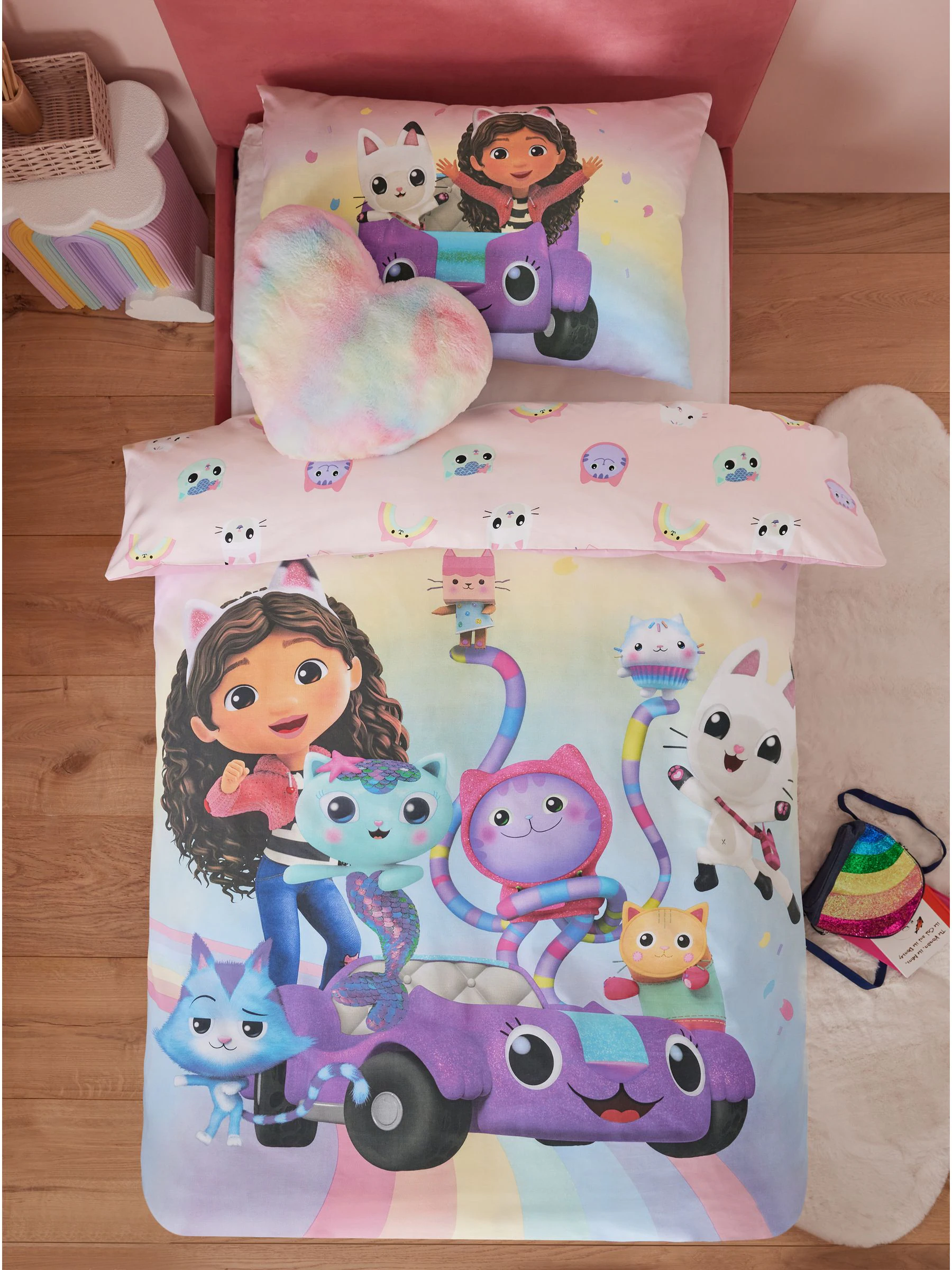 Gabby's Dollhouse - Regenboog - Set van dekbedovertrek en kussensloop