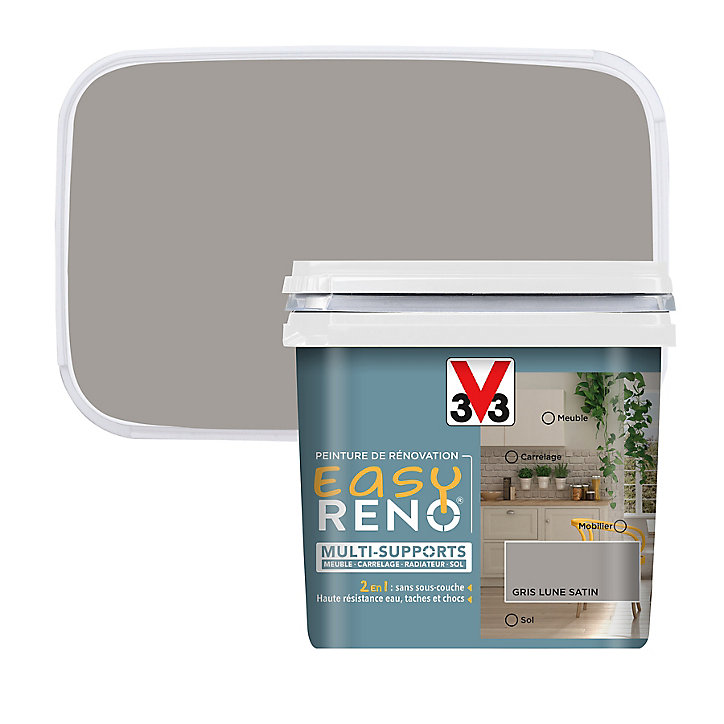 Peinture de rénovation multi-supports V33 Easy Reno gris lune satin 0,75L
