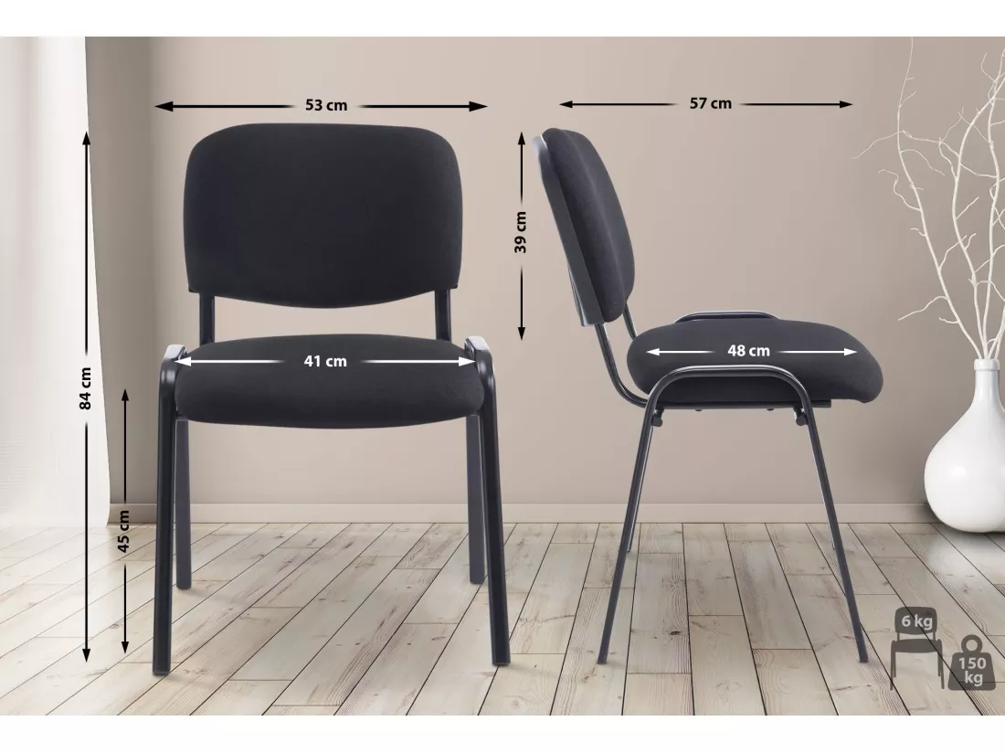 Chaise de conférence - Tissu & Métal noir mat - Noir - XL Ken