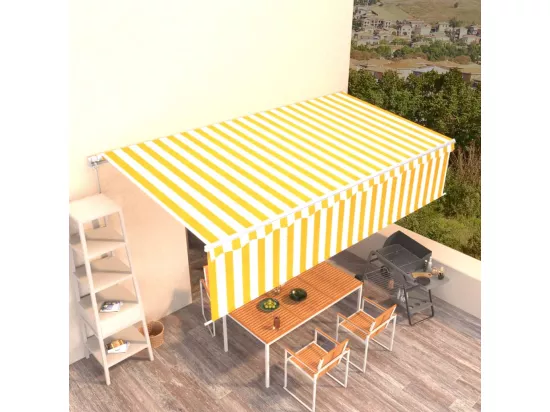 Auvent manuel rétractable avec store 6x3 m Jaune et blanc