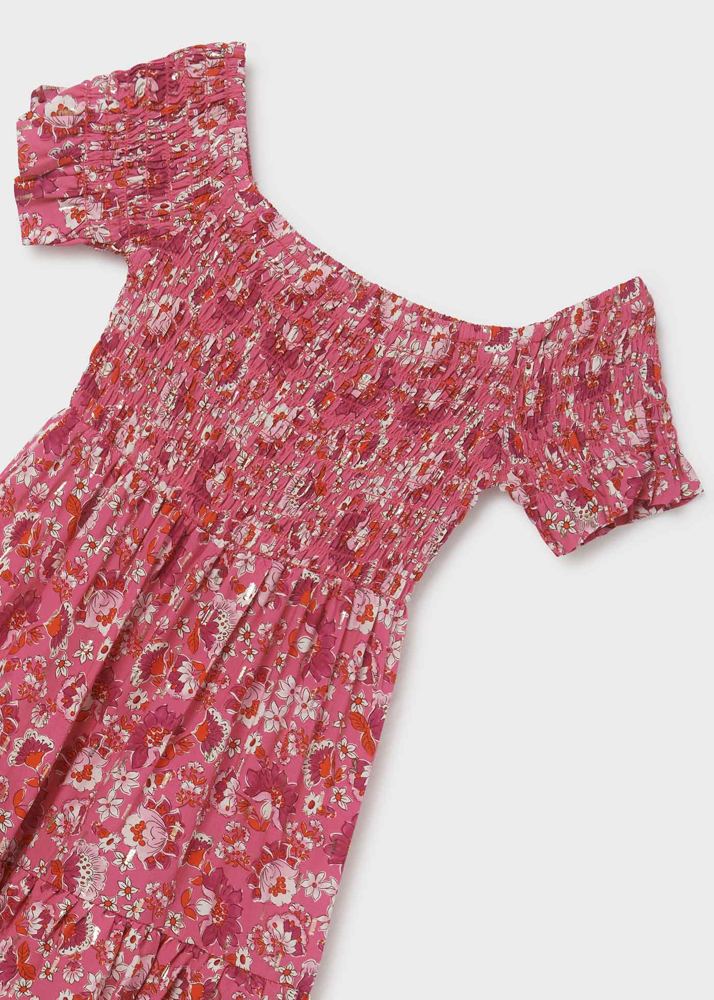 Vestido de viscose com detalhes franzidos para meninas
