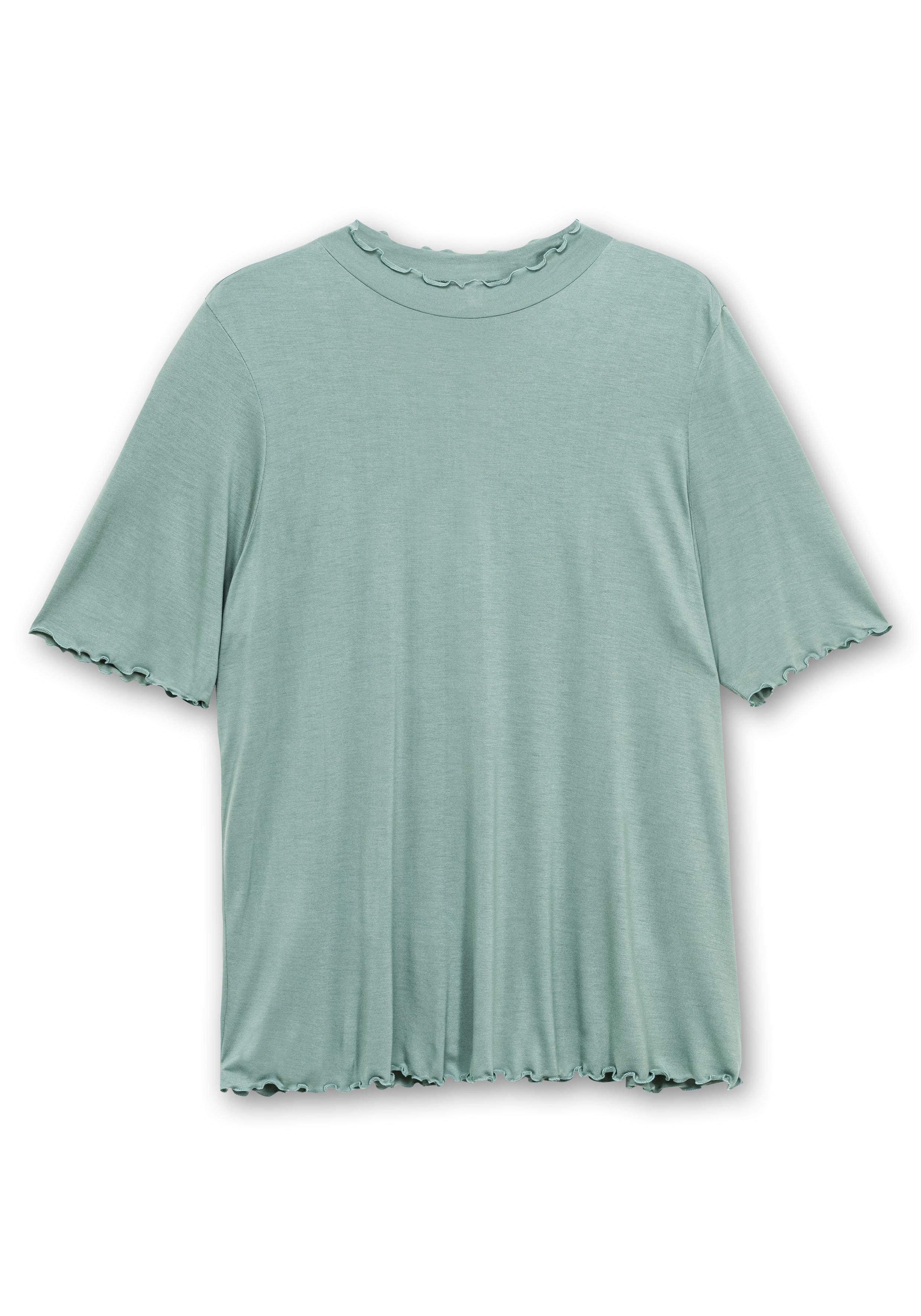 Shirt mit Stehkragen und Wellensaumkanten