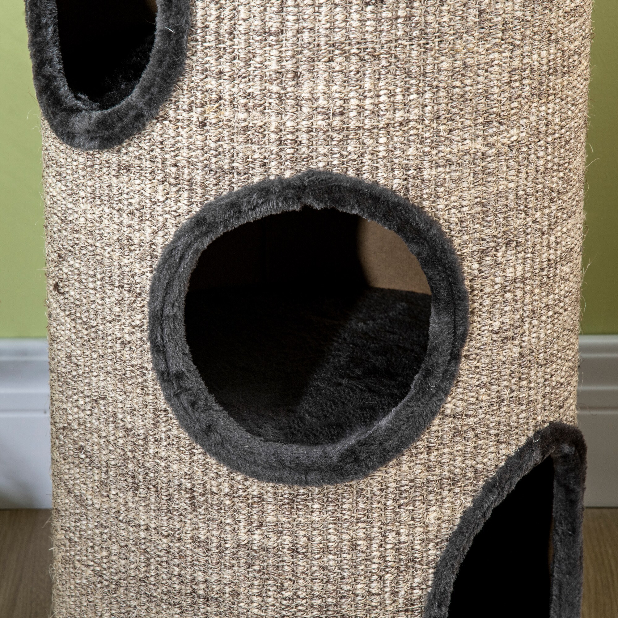 PawHut Kratztonne mit 3 Höhlen grau 38L x 38B x 70H cm