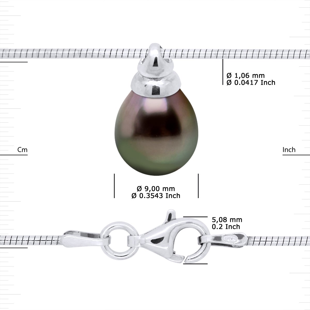 Collier Perle de Tahiti Poire 9-10 mm en Pendentif OMEGA Argent 925