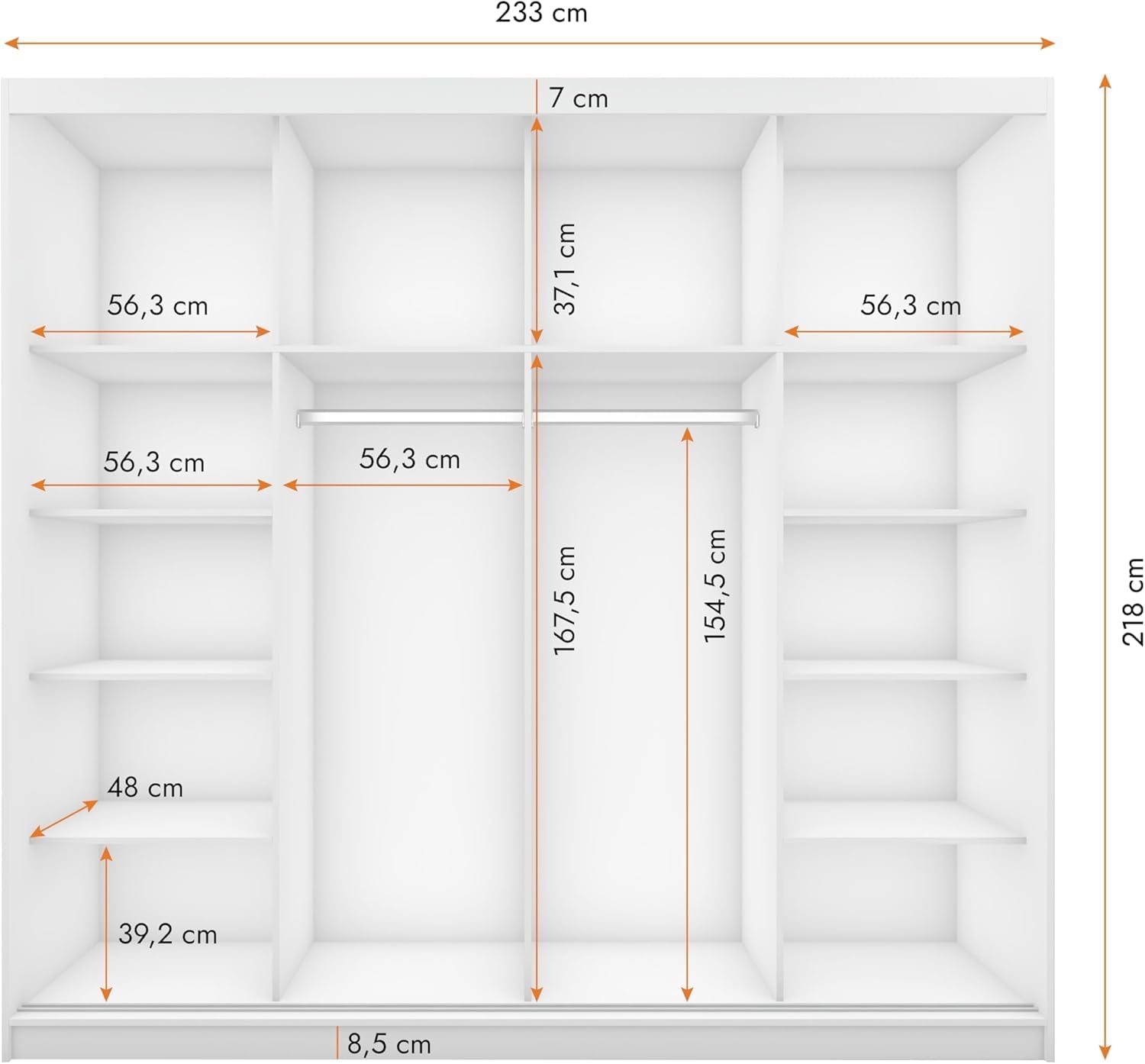 Fabryka Mebli Idźczak Kleiderschrank mit Spiegel, Schiebetüren - Schwebetürenschrank, Schlafzimmerschrank - 61 x 233 x 218 cm - Schrank für Schlafzimmer, Ankleidezimmer, Garderobe - Sonoma