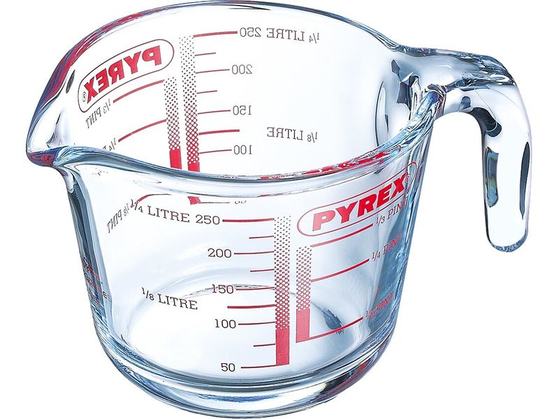 Pyrex Messbecher 0.25 L, 13 x 9 x 8 cm Messkrug aus Glas