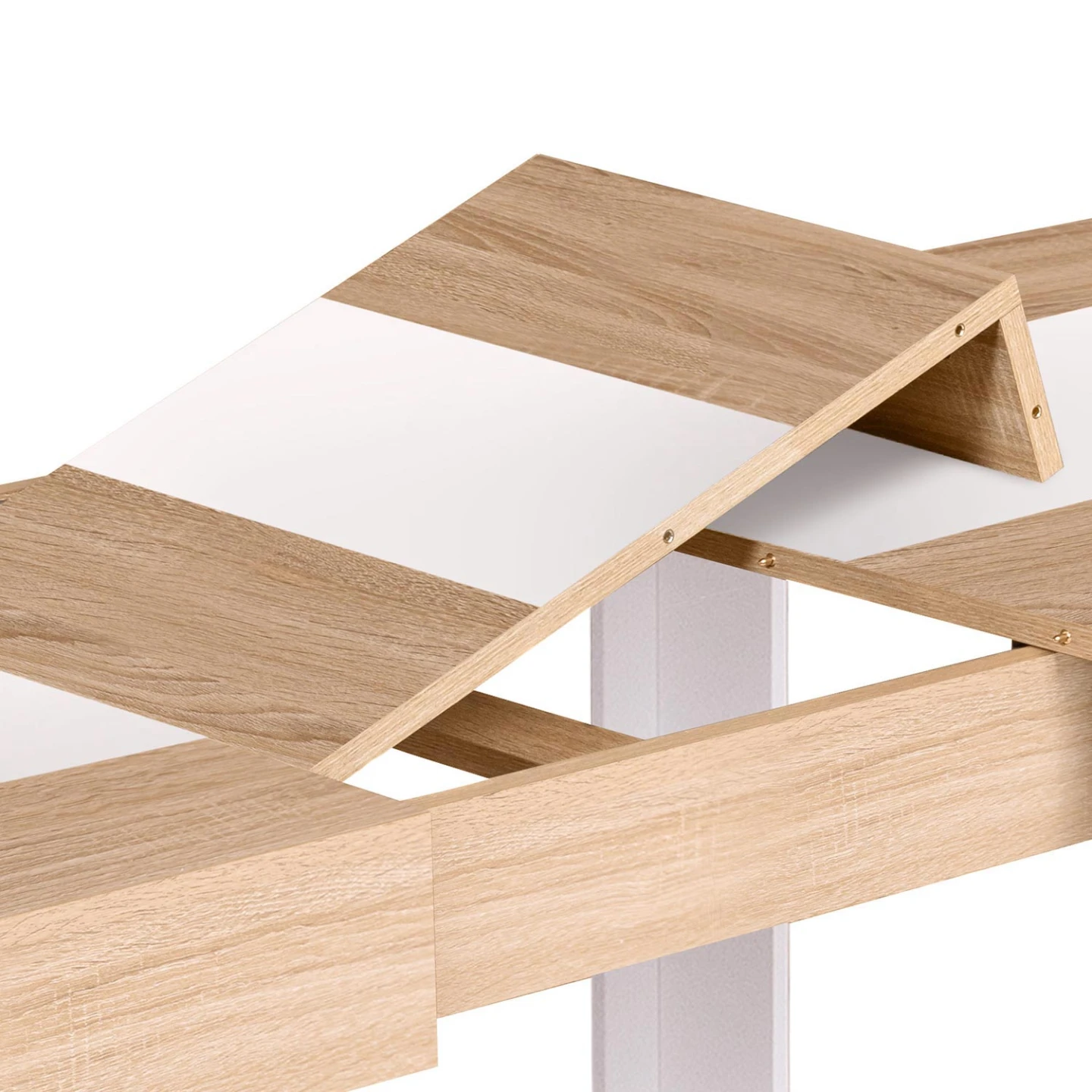 Table à manger extensible rectangle PHOENIX 4-8 personnes bois et blanc bande centrale blanche 160-200 cm
