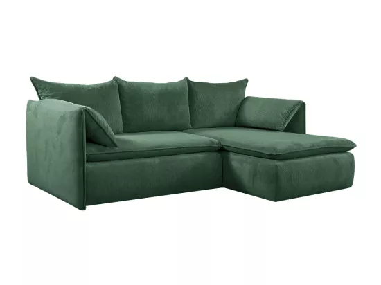 Canapé d'angle droit convertible en velours côtelé vert TEODORA