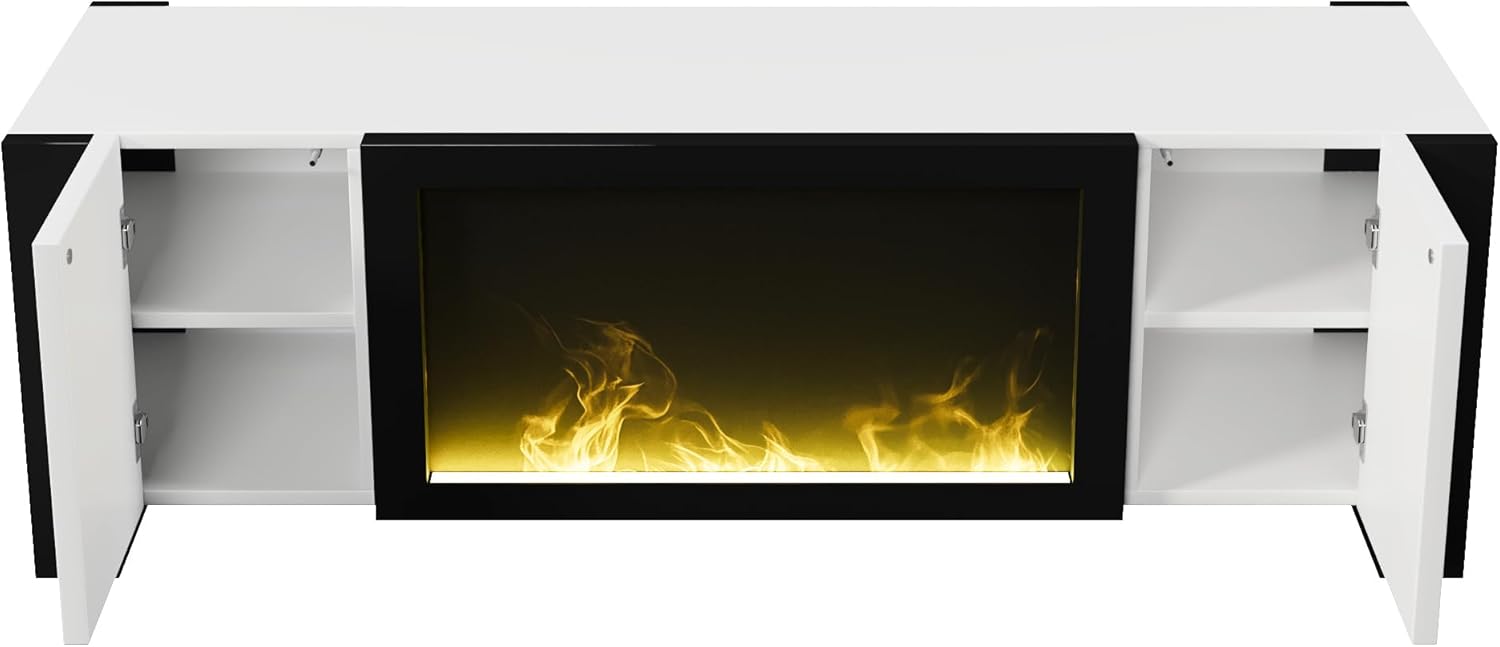 TV-Schrank, Lowboard mit elektrischem Kamin Flammeneffekt, Keine Heizfunktion, Hochglanz, farblich passender TV-Schrank