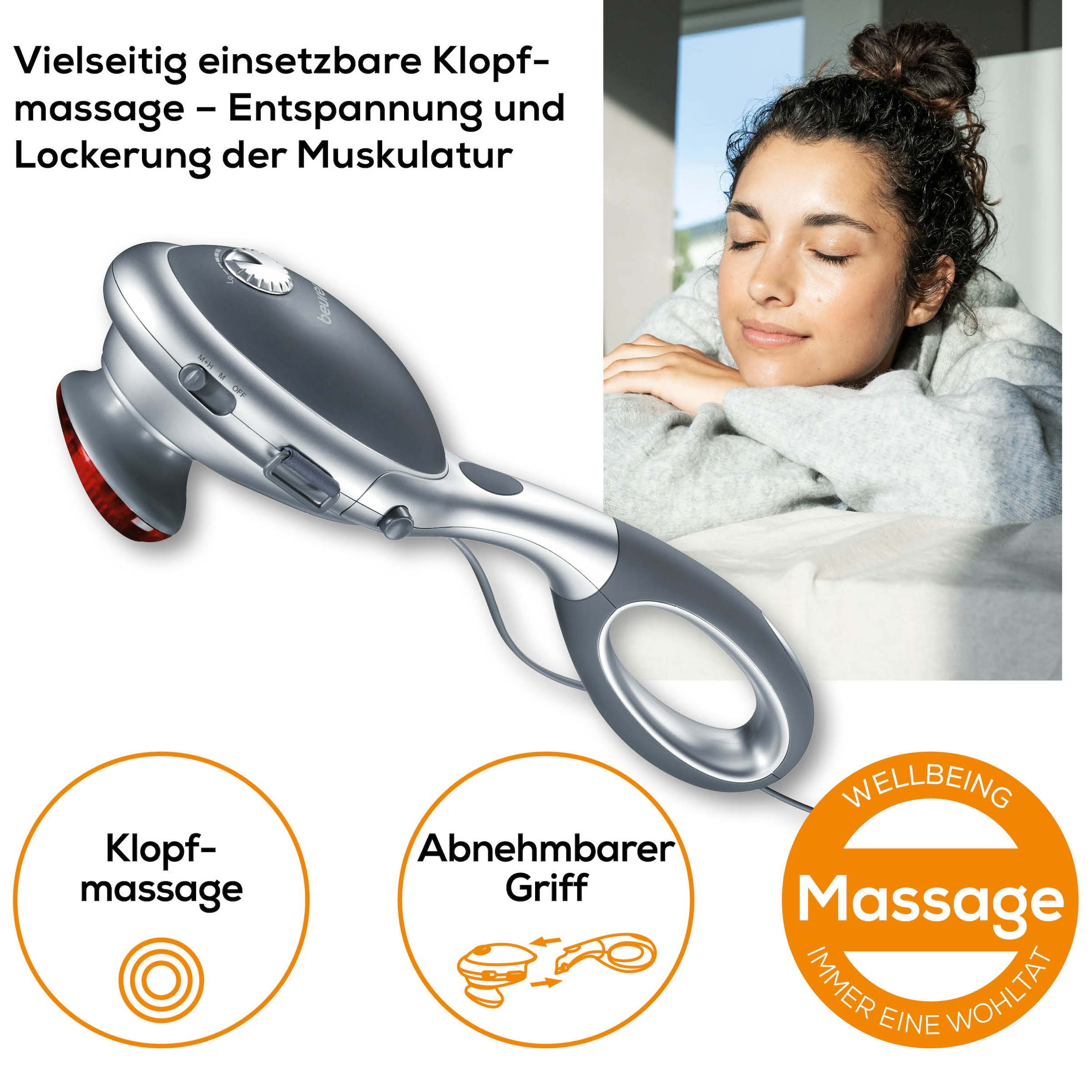 BEURER Massagegerät »MG 70 für eine tiefenwirksame Klopfmassage mit Infrarotwärme« Vielseitig anwendbar mit oder ohne Handgriff, 2 Massageaufsätze