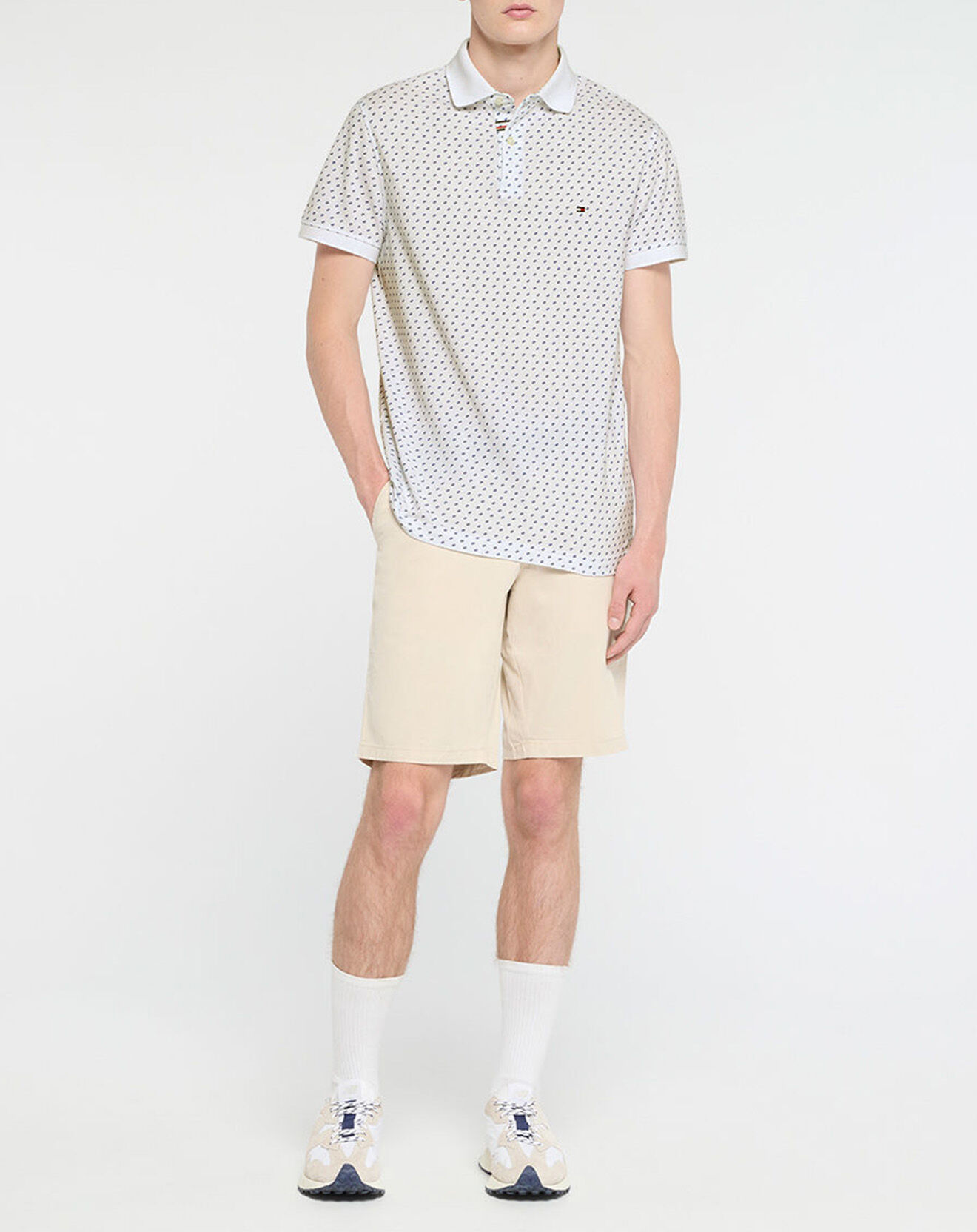 Tommy Hilfiger Polo slim micro imprimé blanc/bleu