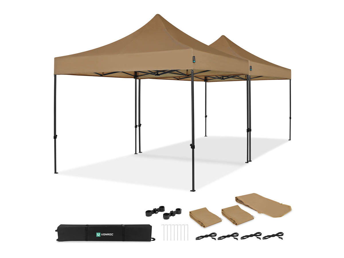 VONROC Premium 6x3 easy-Up partytent met koppelset - beige