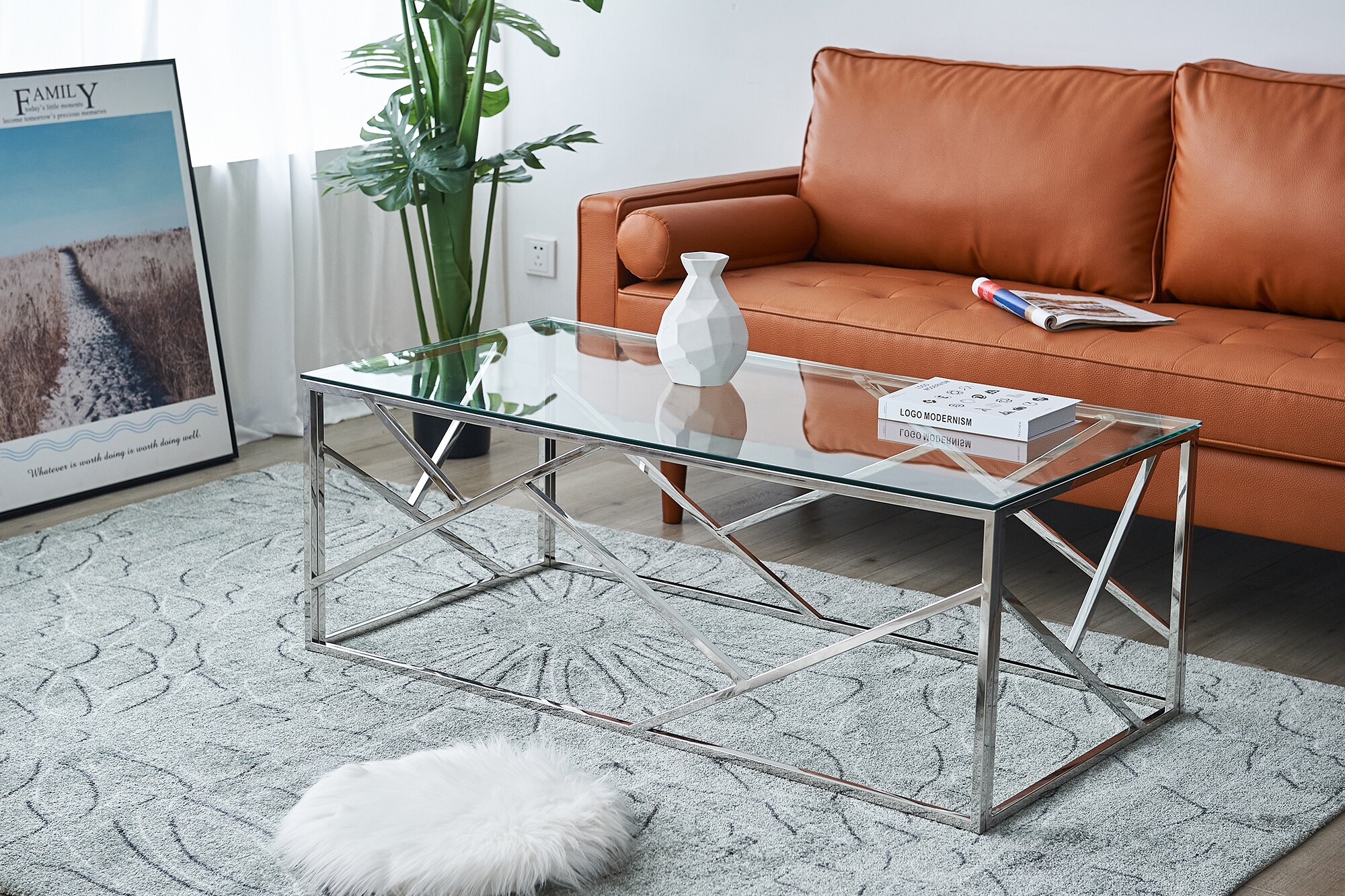 Couchtisch 120x60 silber Sofatisch Glas Tisch Beistelltisch Wohnzimmertisch