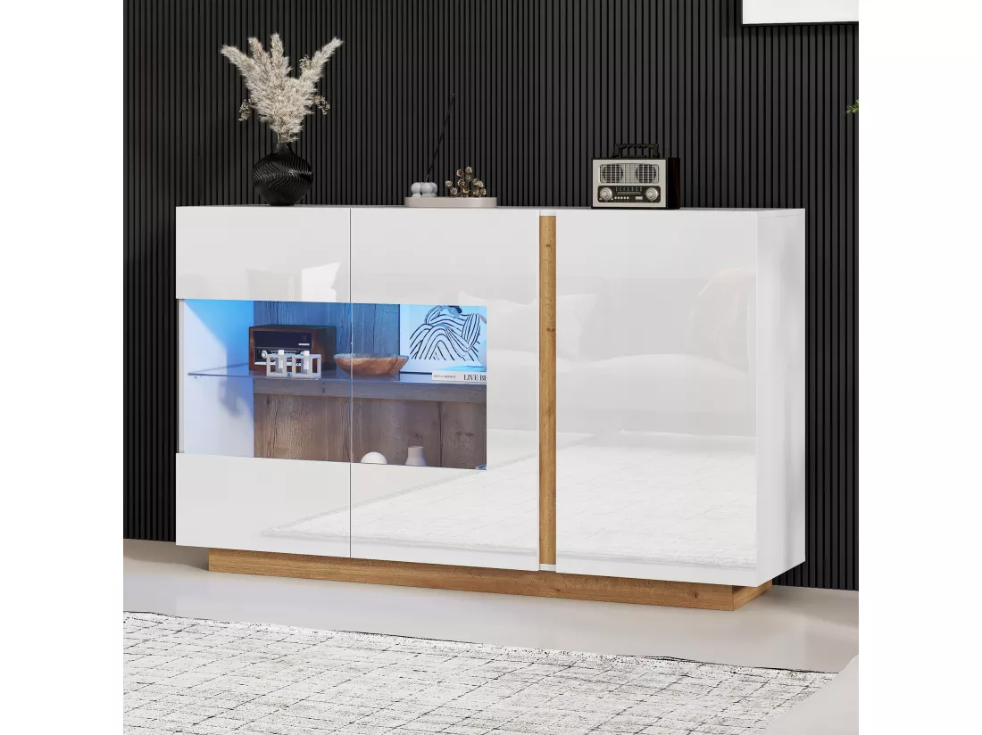Buffet moderne avec 3 portes - 138 x 38 x 90.5 cm - Panneaux de particules - pour salon, salle à manger - Blanc