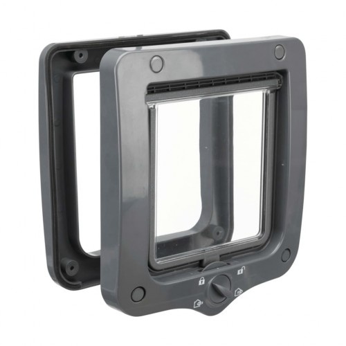 Porta para gatos com vedação especial e fecho magnético, cor cinza.