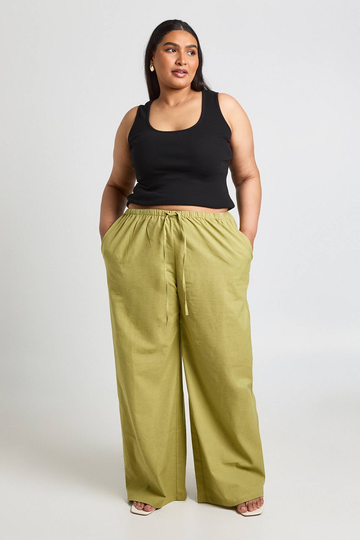 boohoo Pantalon Grande Taille En Lin