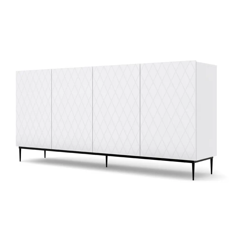 Dressoir DIUNA 193 4D wit mat met deuren gefreesd in diamantvorm