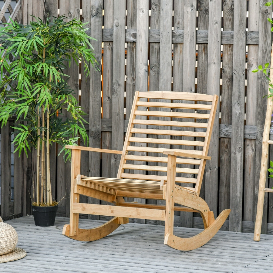 Outsunny Garten Schaukelstuhl aus Bambus natur