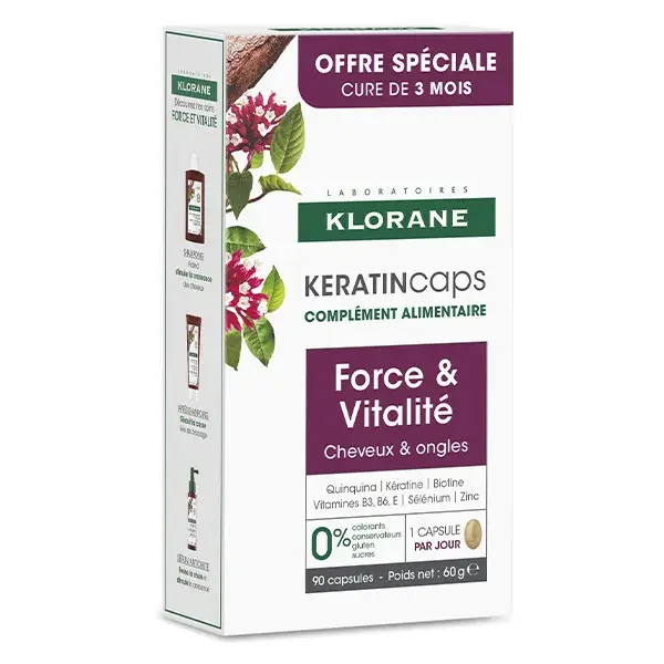 Klorane Keratincaps Force et Vitalité Cheveux et ongles boite 90 caps