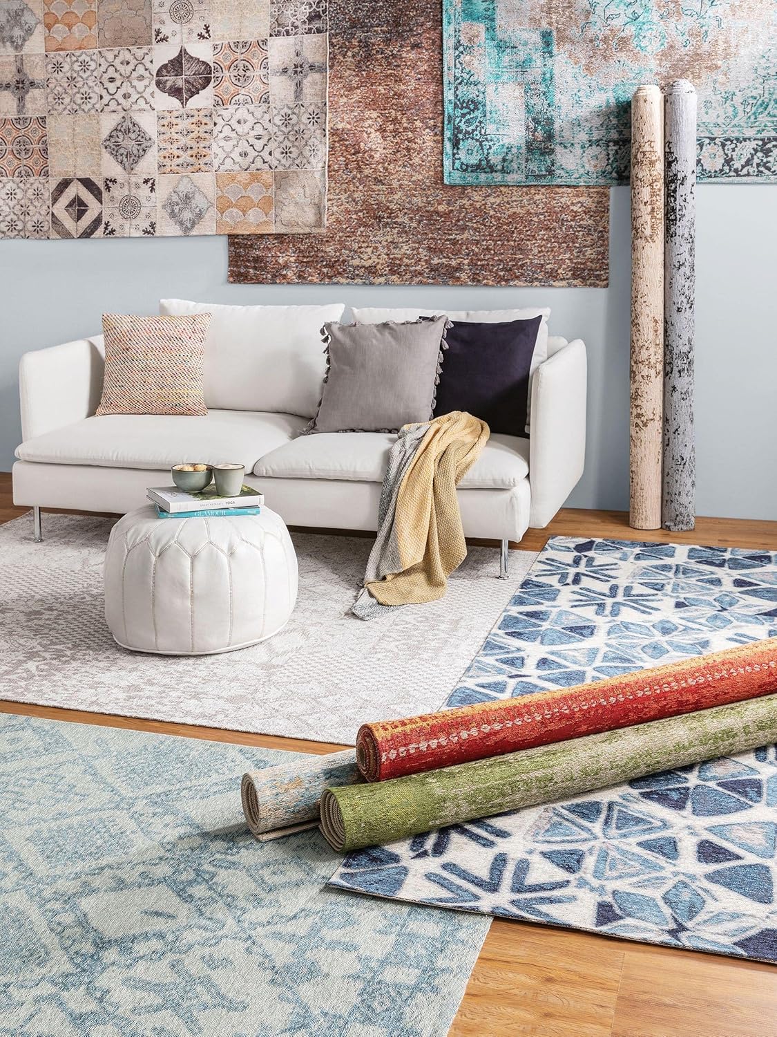 benuta Pop Flachgewebeteppich Tosca - Blau 195x285 cm - Kunstfaser - Rechteckig & im Style: Vintage, Orient Style - Pflegeleicht für Wohnzimmer Schlafzimmer