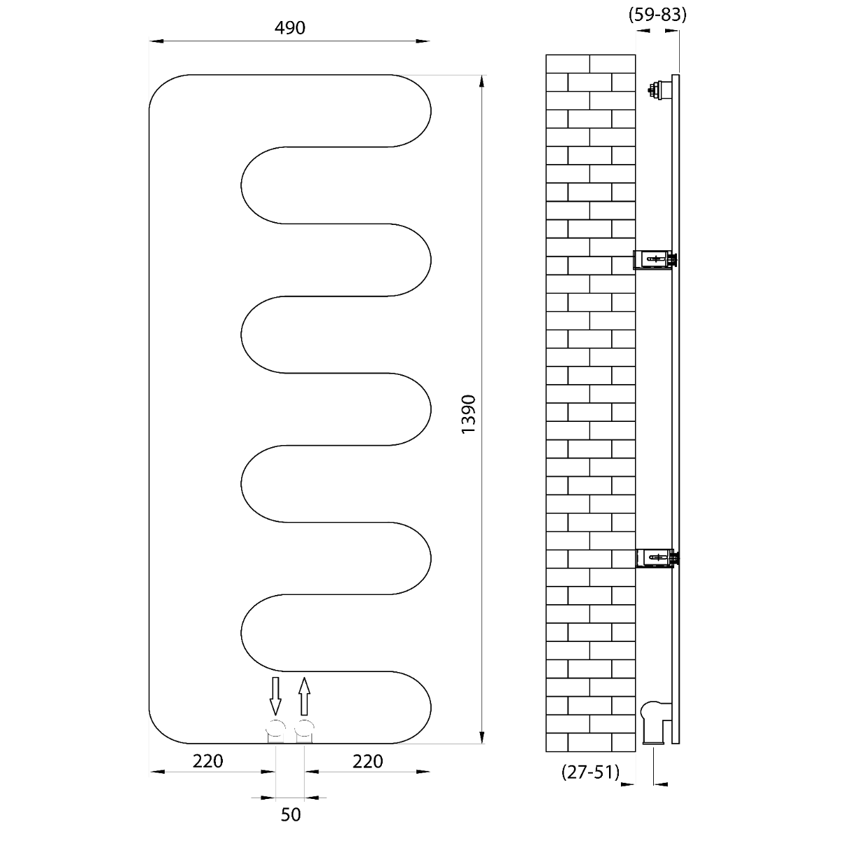 Sapho Evolla handdoekradiator mat zwart 49x139cm 511W