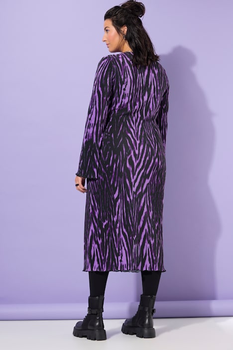 Plissee-Midikleid, Slim Shape, Alloverprint, Langarm